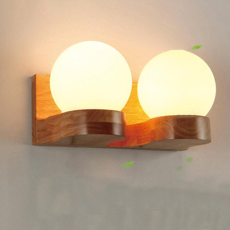 Contemporary Nordic Rubberwood Glass Ball Wall Sconce