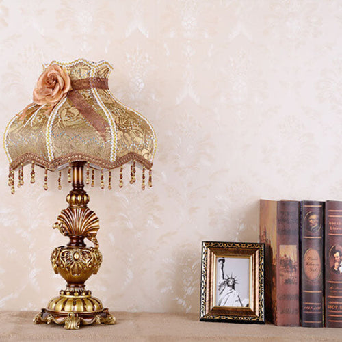 European Vintage Fabric Tassel Resin Court Table Lamp