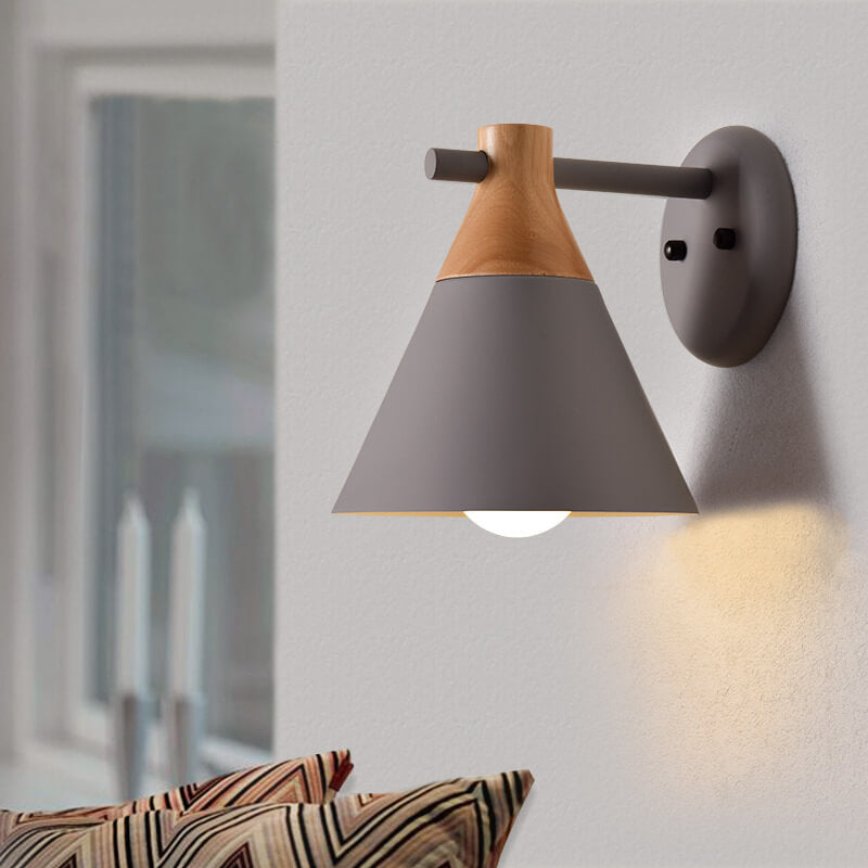 Nordic Solid Wood Macaron Cone Shade 1-Light Wall Sconce