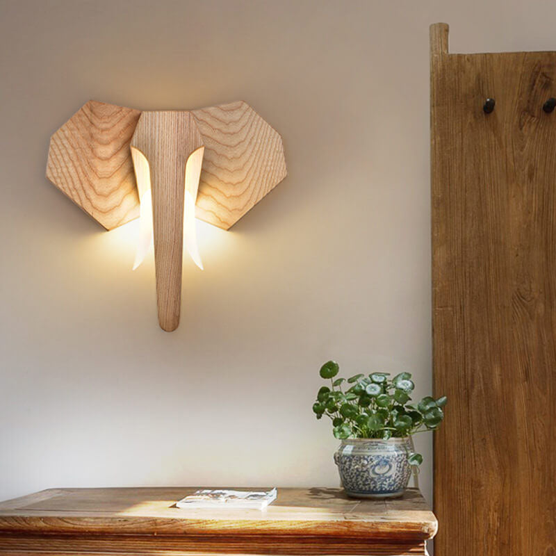 Nordic Creative Solid Wood Elephant Shape LED Wall Sconce