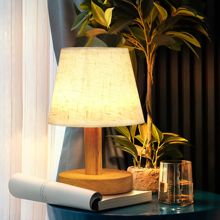 Nordic Round Wood Fabric LED Table Lamp