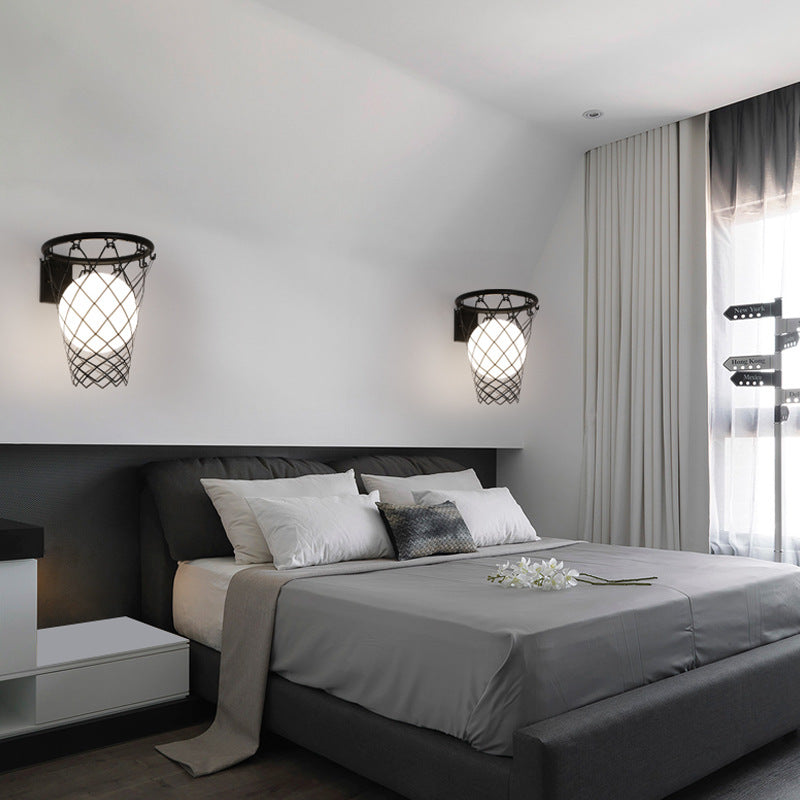 Modern Kids Iron Glass Basketball Hoop Wall Sconce