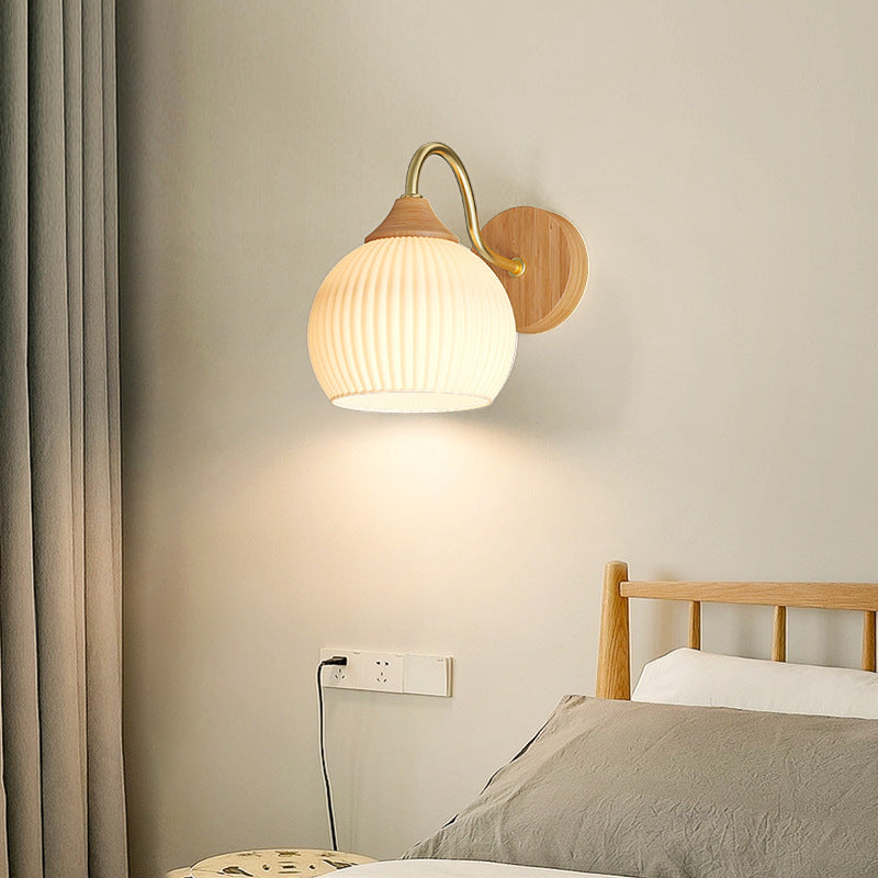 Contemporary Nordic Iron Glass Striped Round Log Wall Sconce