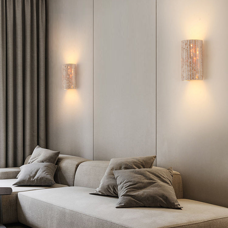 Traditional Japanese Beige Travertine LED Wall Sconce