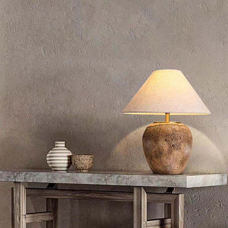 Modern Shabby Chic Cone Fabric Ceramic Jar Table Lamp
