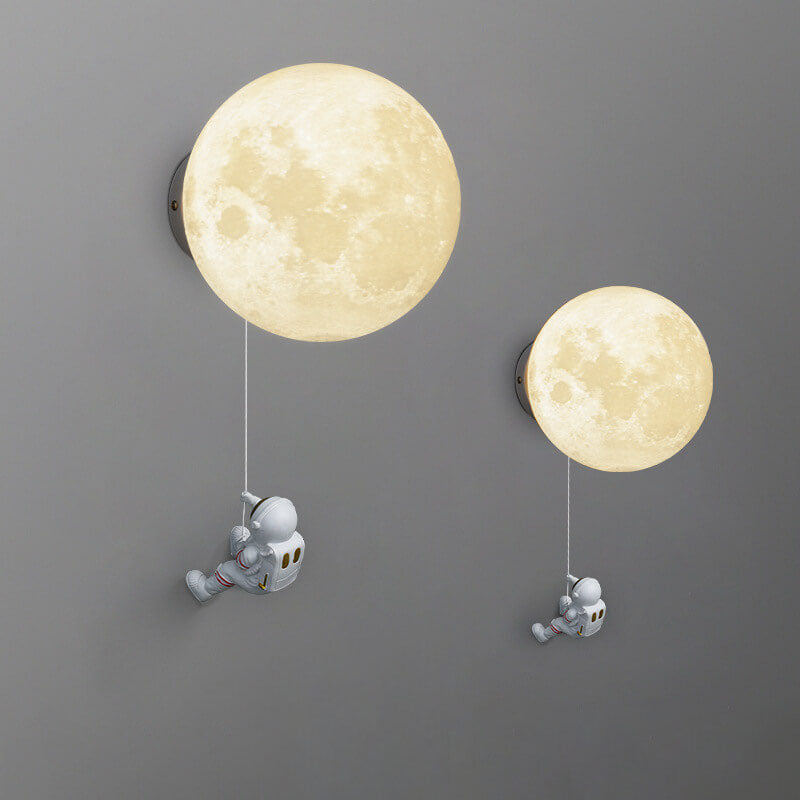 Contemporary Creative Orb Astronaut Iron Resin Wall Sconce