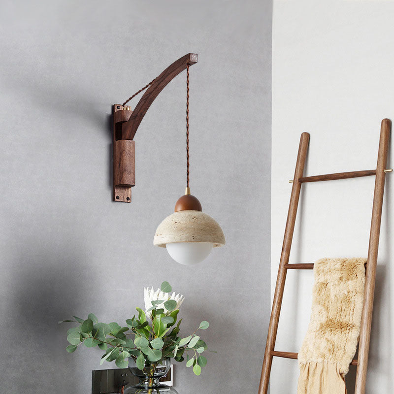 Japanese Wabi-Sabi Solid Wood Glass Horn Wall Sconce
