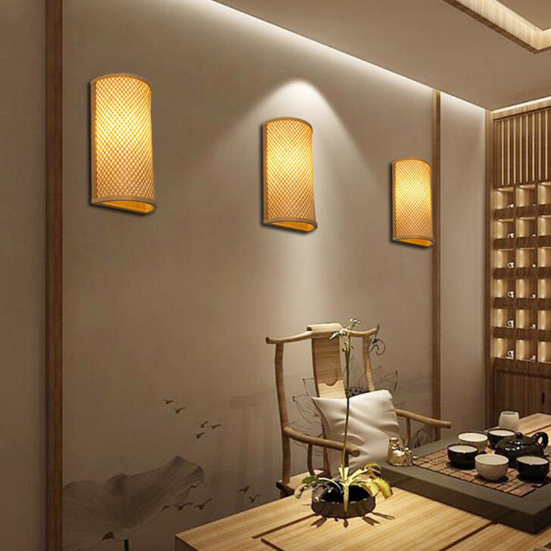 Traditional Japanese Weaving Semicircular Bamboo Wall Sconce