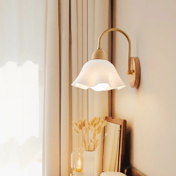 Contemporary Creative Wood Ceramic Flower Shade Wall Sconce