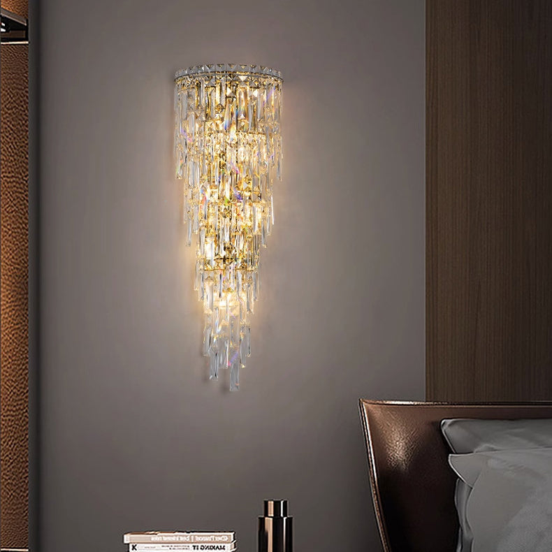 Contemporary Luxury Crystal Tassel Half Post Wall Sconce