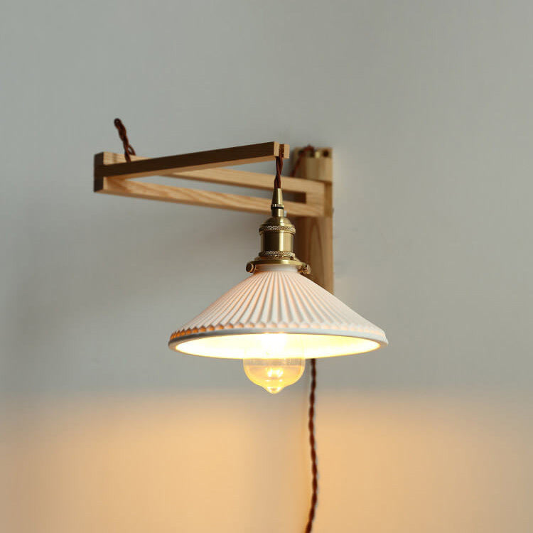 Nordic Milk White Striped Glass Walnut Wall Sconce
