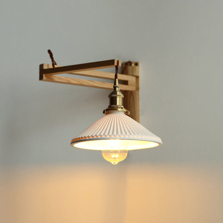 Nordic Milk White Striped Glass Walnut Wall Sconce