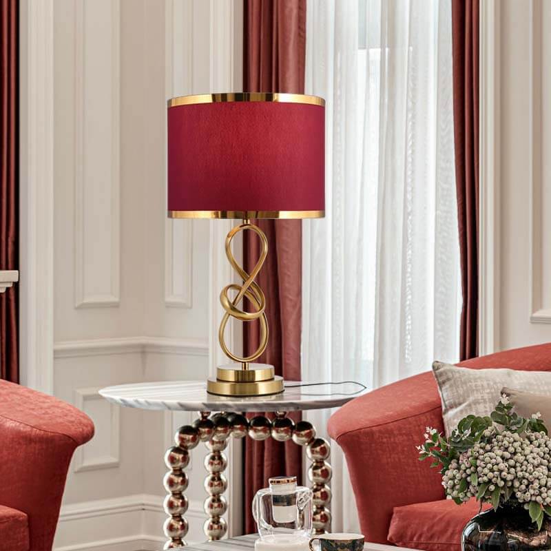 Modern Luxury Red Fabric Iron Knot Ring 1-Light Table Lamp