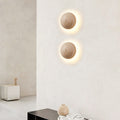Traditional Japanese Round Yellow Travertine Wall Sconce