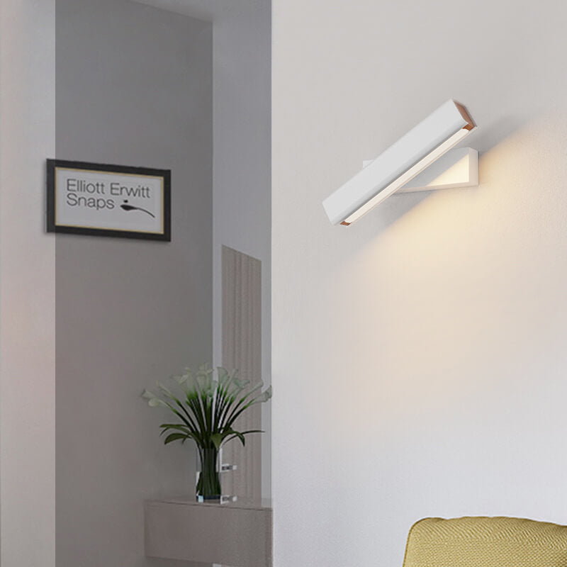 Modern Minimalist Rectangular Aluminum Iron Wood Rotatable Wall Sconce