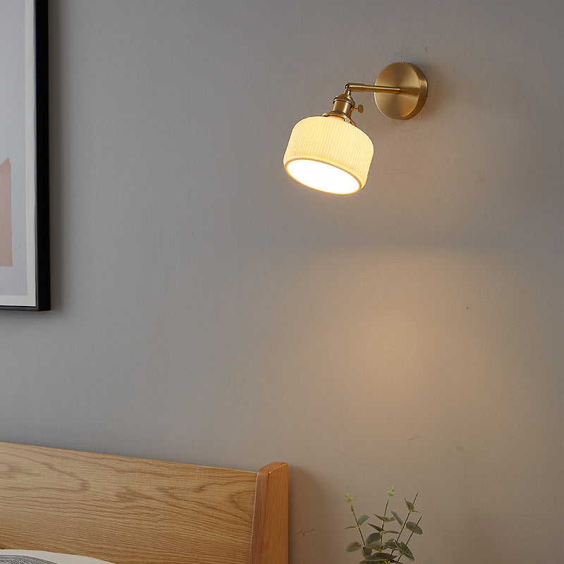 Modern Minimalist Striped Ceramic Jar 1-Light Wall Sconce