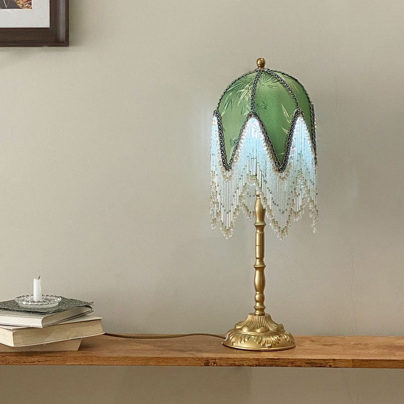 Traditional French Tassel Leaf Iron Fabric Table Lamp