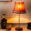 Traditional European Drum Velvet Copper Wood Table Lamp