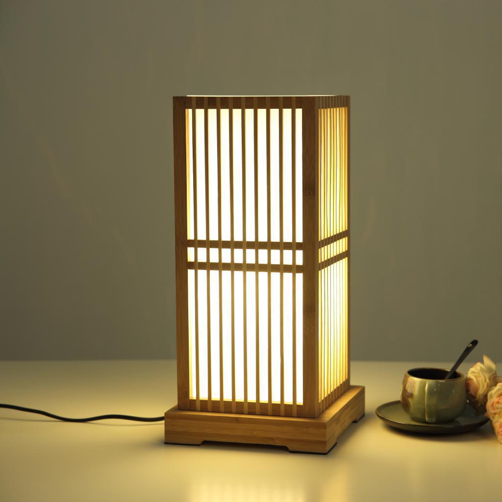 Traditional Japanese Square Bamboo Column 1-Light Table Lamp