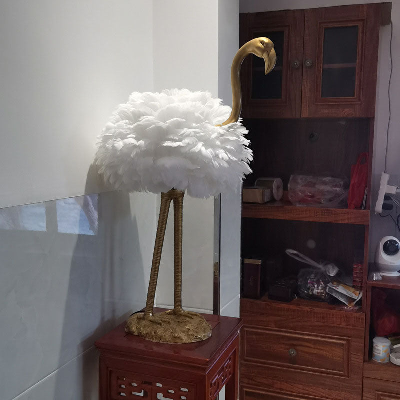 Nordic Goose Feather Metal Flamingo Ball 1-Light Table Lamp