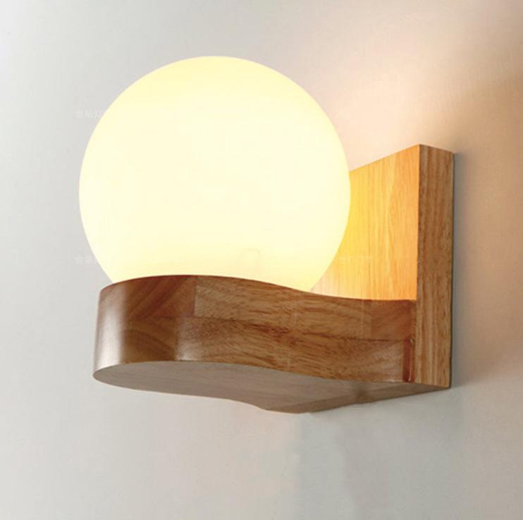 Contemporary Nordic Rubberwood Glass Ball Wall Sconce