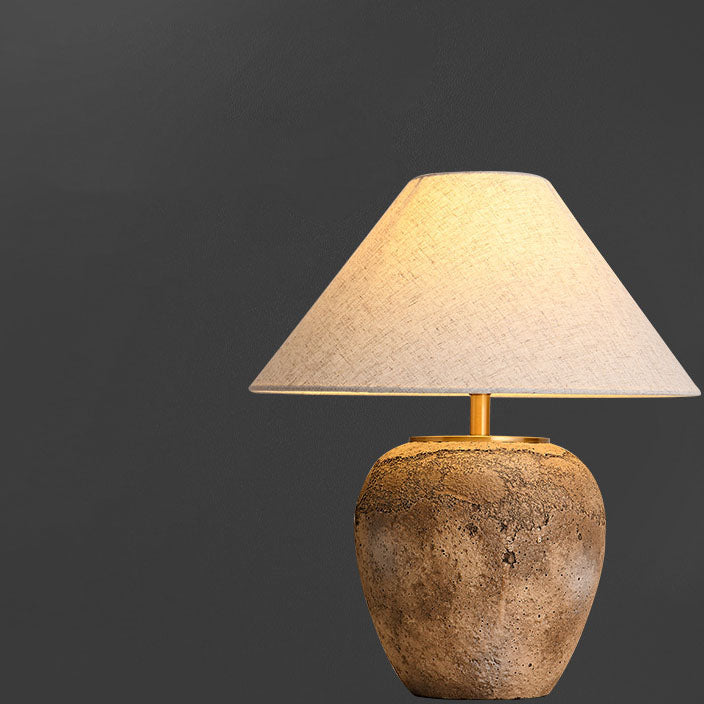Modern Shabby Chic Cone Fabric Ceramic Jar Table Lamp