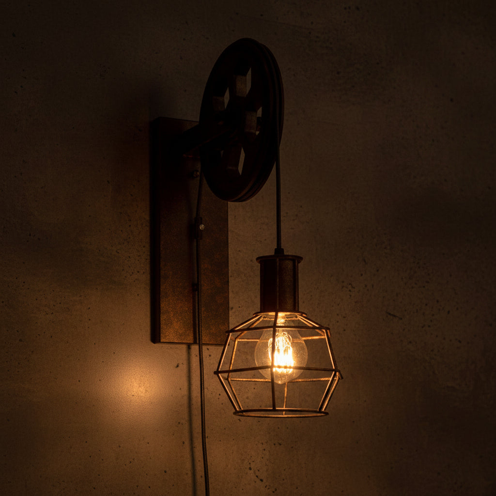 Vintage Industrial Pulley Iron 1-Light Wall Sconce