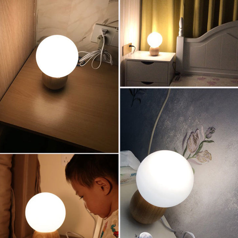 Scandinavian Orb Glass Wood Base 1-Light Table Lamp