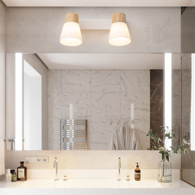 Modern Minimalist Horn Rubber Wood Glass Vanity Wall Sconce
