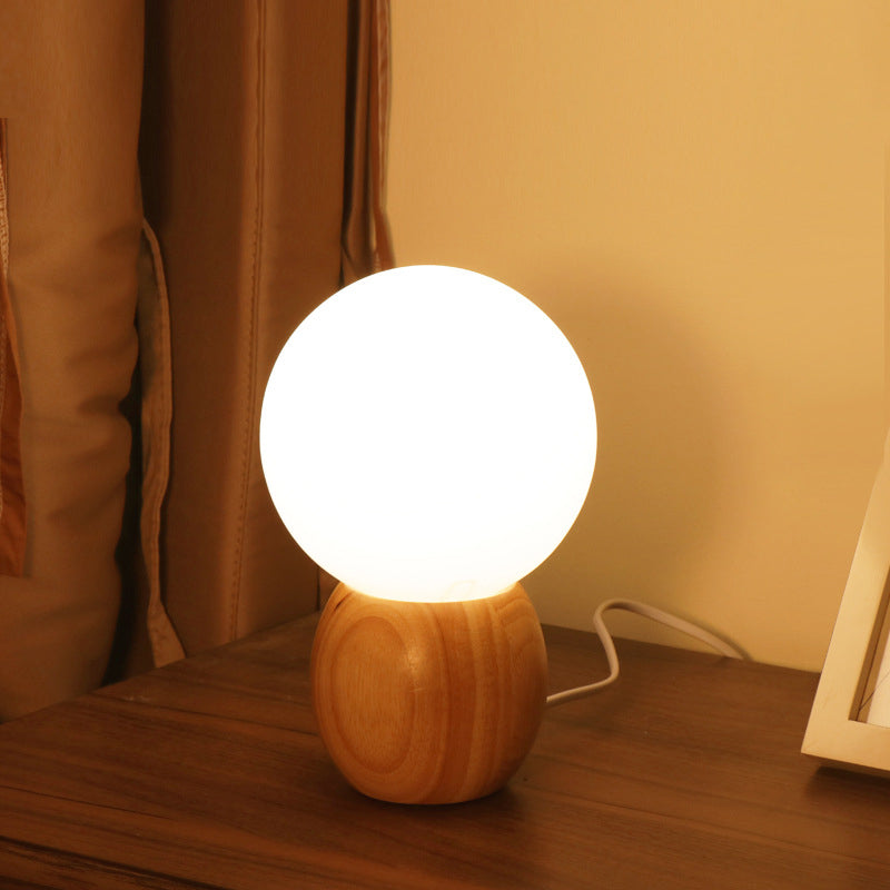 Scandinavian Orb Glass Wood Base 1-Light Table Lamp