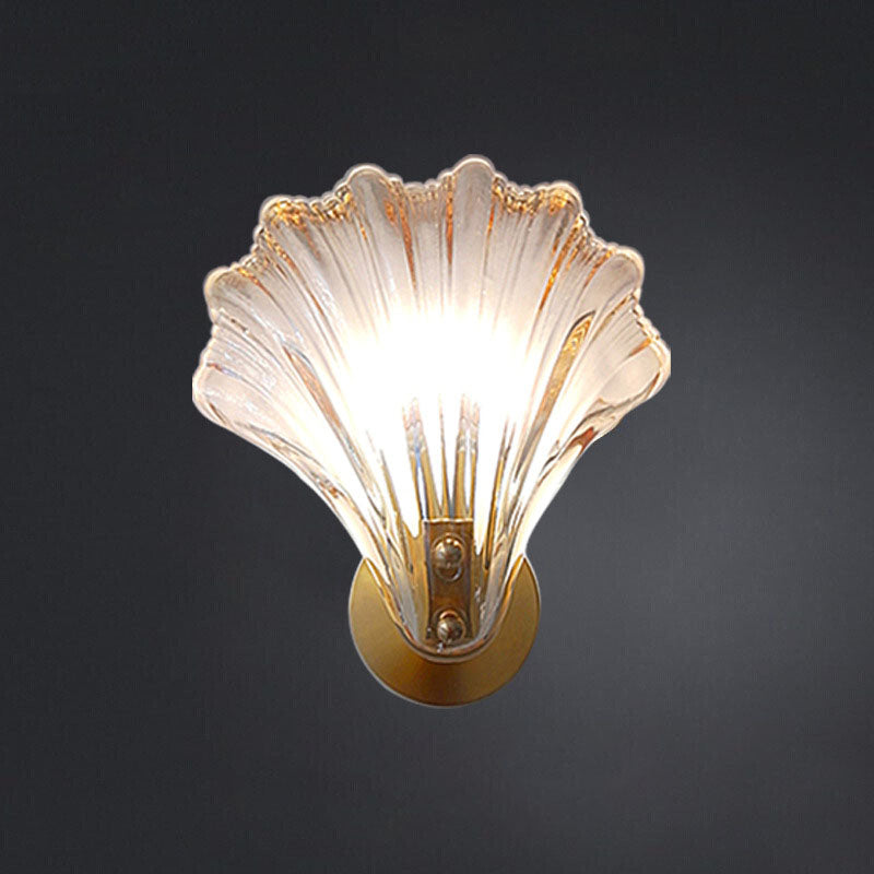 Modern Art Deco Scalloped Shell Amber Glass Wall Sconce