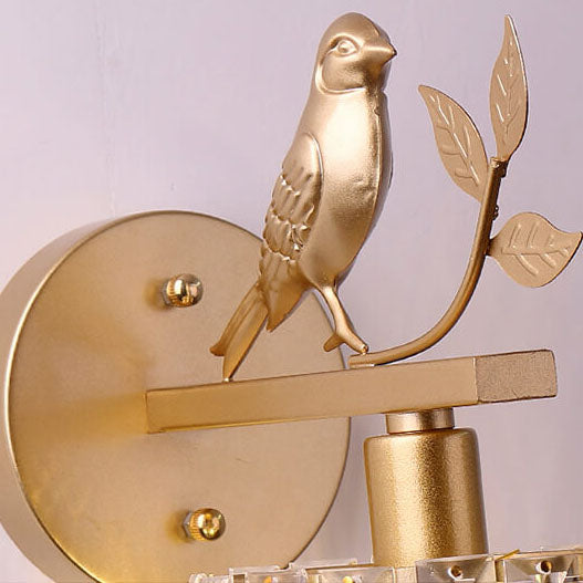 Traditional Vintage Iron Glass Round Bird Wall Sconce
