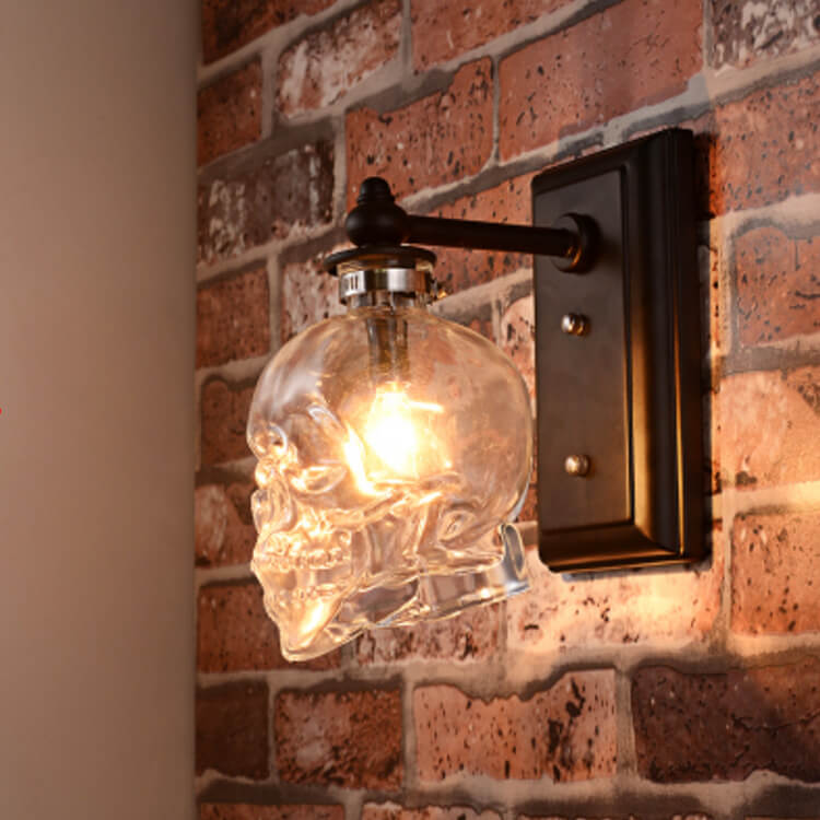 Contemporary Creative Round Skull Glass Iron Wall Sconce