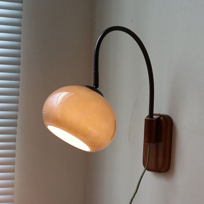 European Minimal Glass Solid Wood 1-Light Wall Sconce