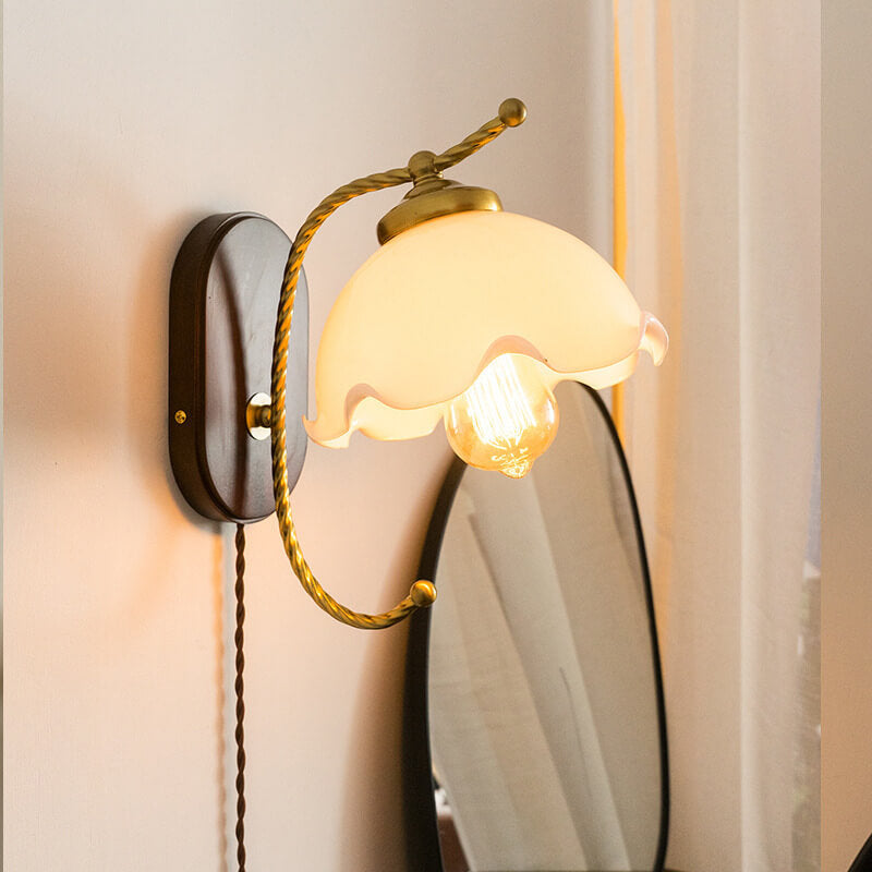 French Vintage Cream Glass Petal 1-Light Wall Sconce