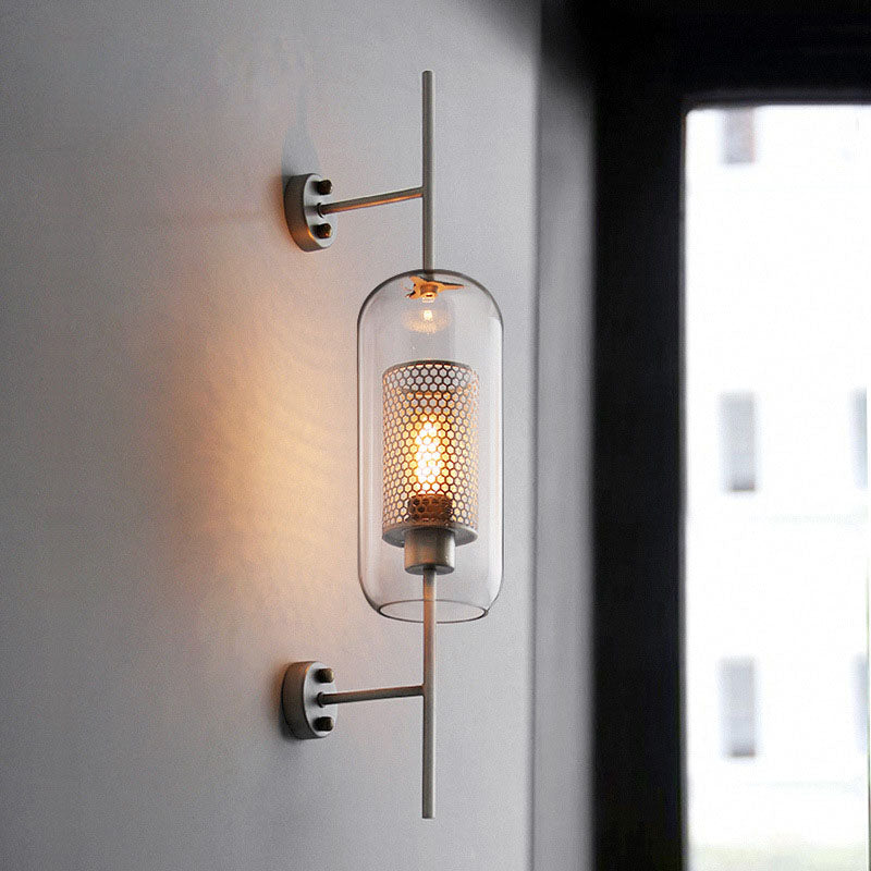 Contemporary Industrial Cylinder Glass Shade Wall Sconce