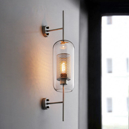 Contemporary Industrial Cylinder Glass Shade Wall Sconce