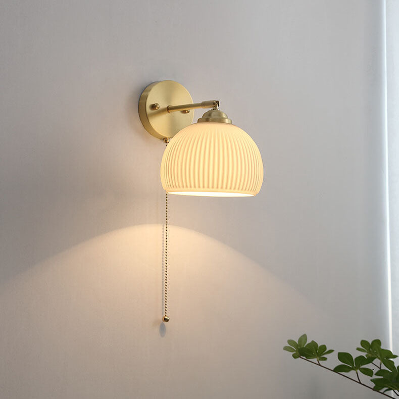Contemporary Nordic Striped White Glass Brass Wall Sconce