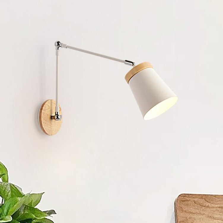 Contemporary Scandinavian Solid Wood Iron Cylinder Wall Sconce