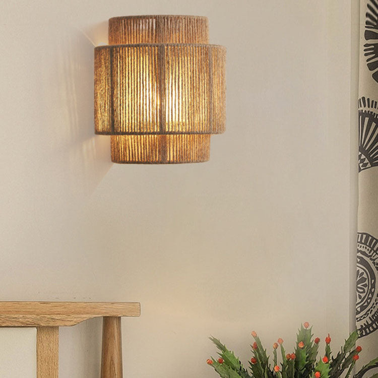 Traditional Japanese Rope Woven Curved 1-Light Wall Sconce