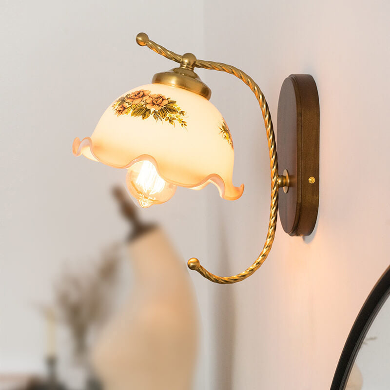 French Vintage Cream Glass Petal 1-Light Wall Sconce