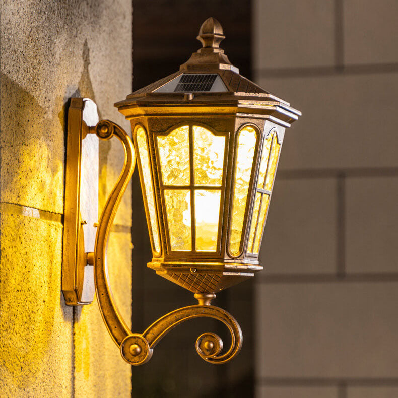 Traditional European Solar Outdoor Lantern Glass Wall Sconce