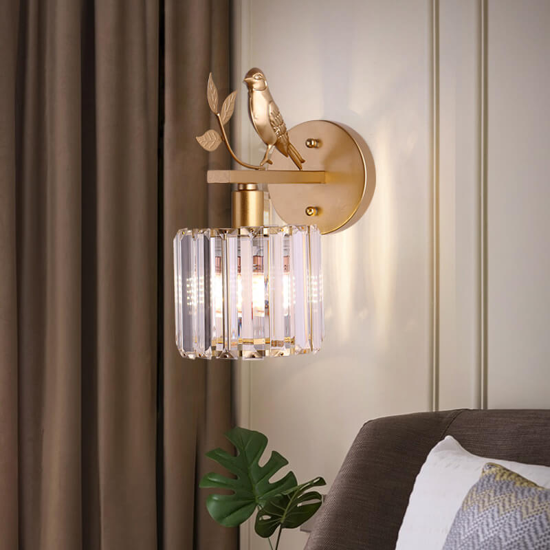 Traditional Vintage Iron Glass Round Bird Wall Sconce