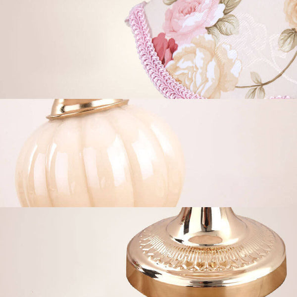 Nordic Vintage Floral Glass & Fabric 1-Light Table Lamp