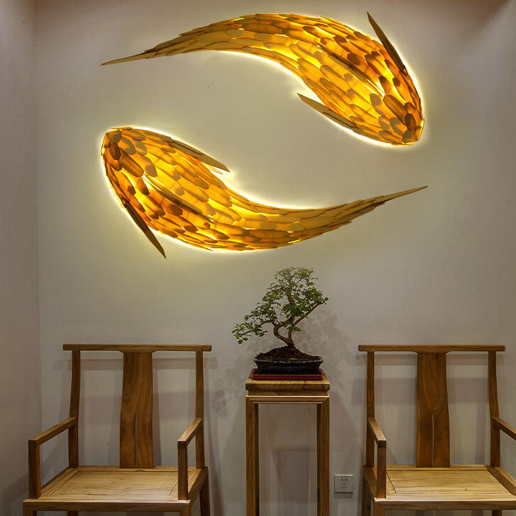 Modern Decorative Carp Linden Wood 2/4-Light Wall Sconce