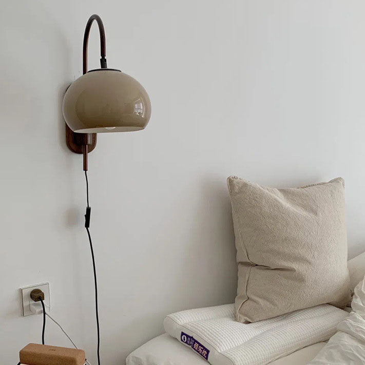 European Minimal Glass Solid Wood 1-Light Wall Sconce