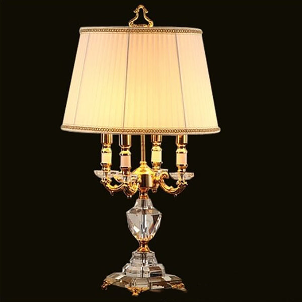 European Luxury Fabric Candle Holder with Crystal Table Lamp