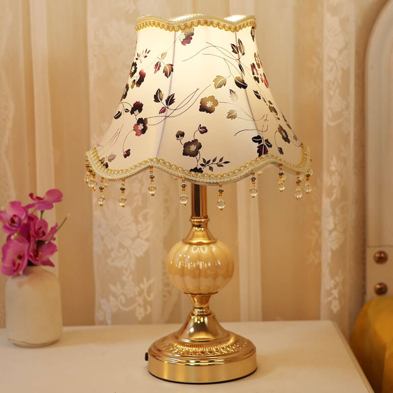Traditional Vintage Fabric Floral Glass Hardware Table Lamp