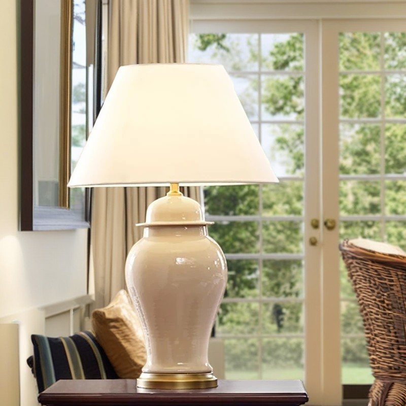 Traditional Rustic Ceramic Fabric Conic Vase Table Lamp