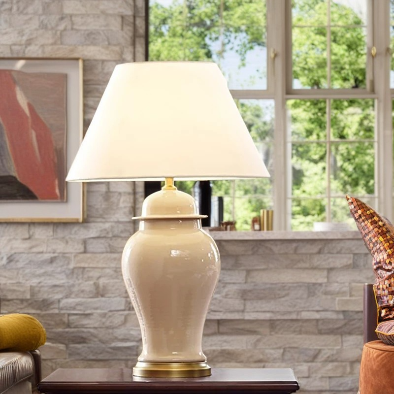 Traditional Rustic Ceramic Fabric Conic Vase Table Lamp